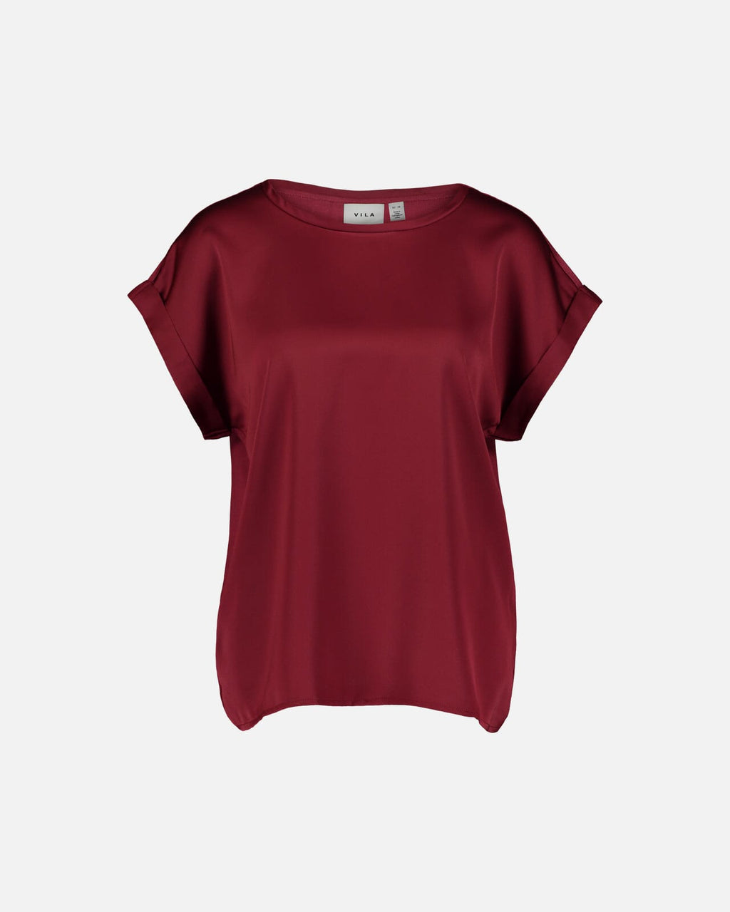 VILA Topp Ellette S/S Satin Top - Cabernet
