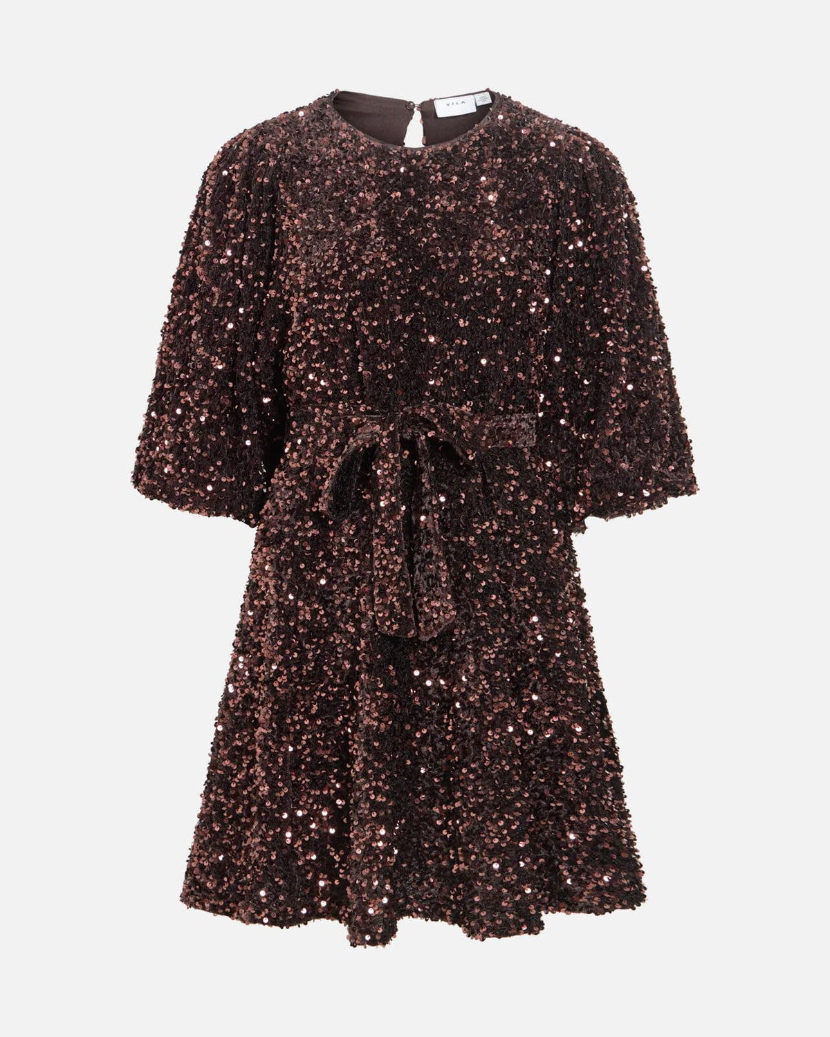 VILA Paljettkjole Faith O-neck 3/4 Short - Coffee Bean