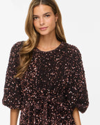 VILA Paljettkjole Faith O-neck 3/4 Short - Coffee Bean