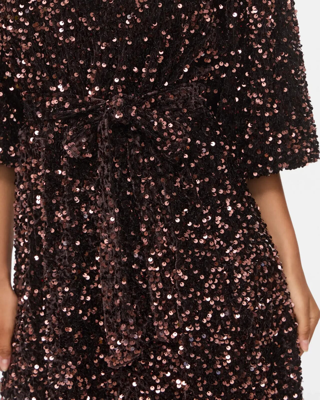 VILA Paljettkjole Faith O-neck 3/4 Short - Coffee Bean