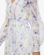 VILA Maxikjole Roman V-neck L/S Ankle - Cloud Dancer/ Purple Flowers