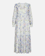 VILA Maxikjole Roman V-neck L/S Ankle - Cloud Dancer/ Purple Flowers
