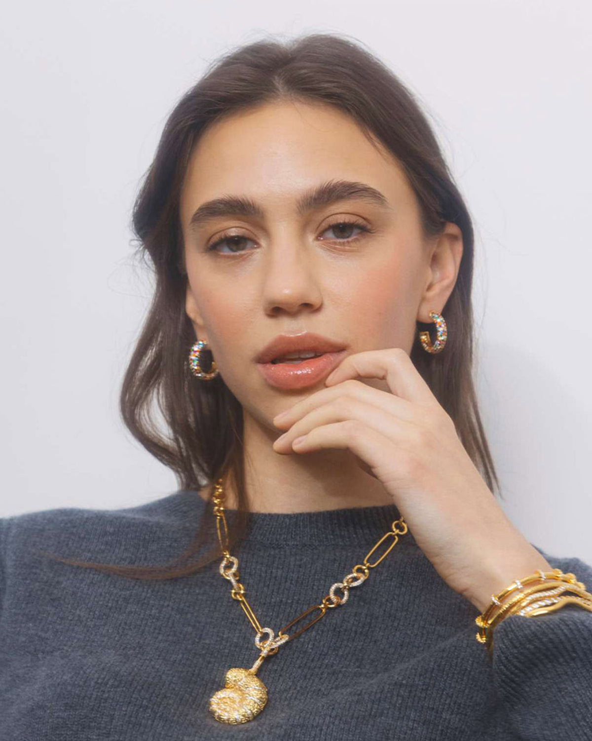Emilia By Bon Dep Øredobber Chunky Hoops - Gold/ Multicolor