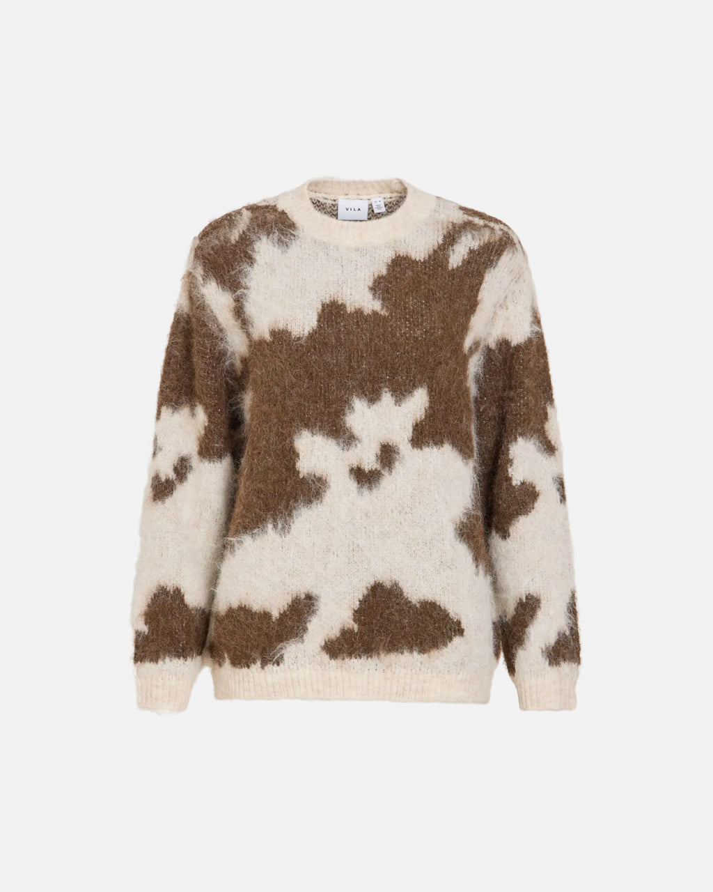 VILA Strikkegenser Venla O-neck L/S Jacquard - Super Light Natural Mel./ Coffee Bean