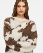 VILA Strikkegenser Venla O-neck L/S Jacquard - Super Light Natural Mel./ Coffee Bean