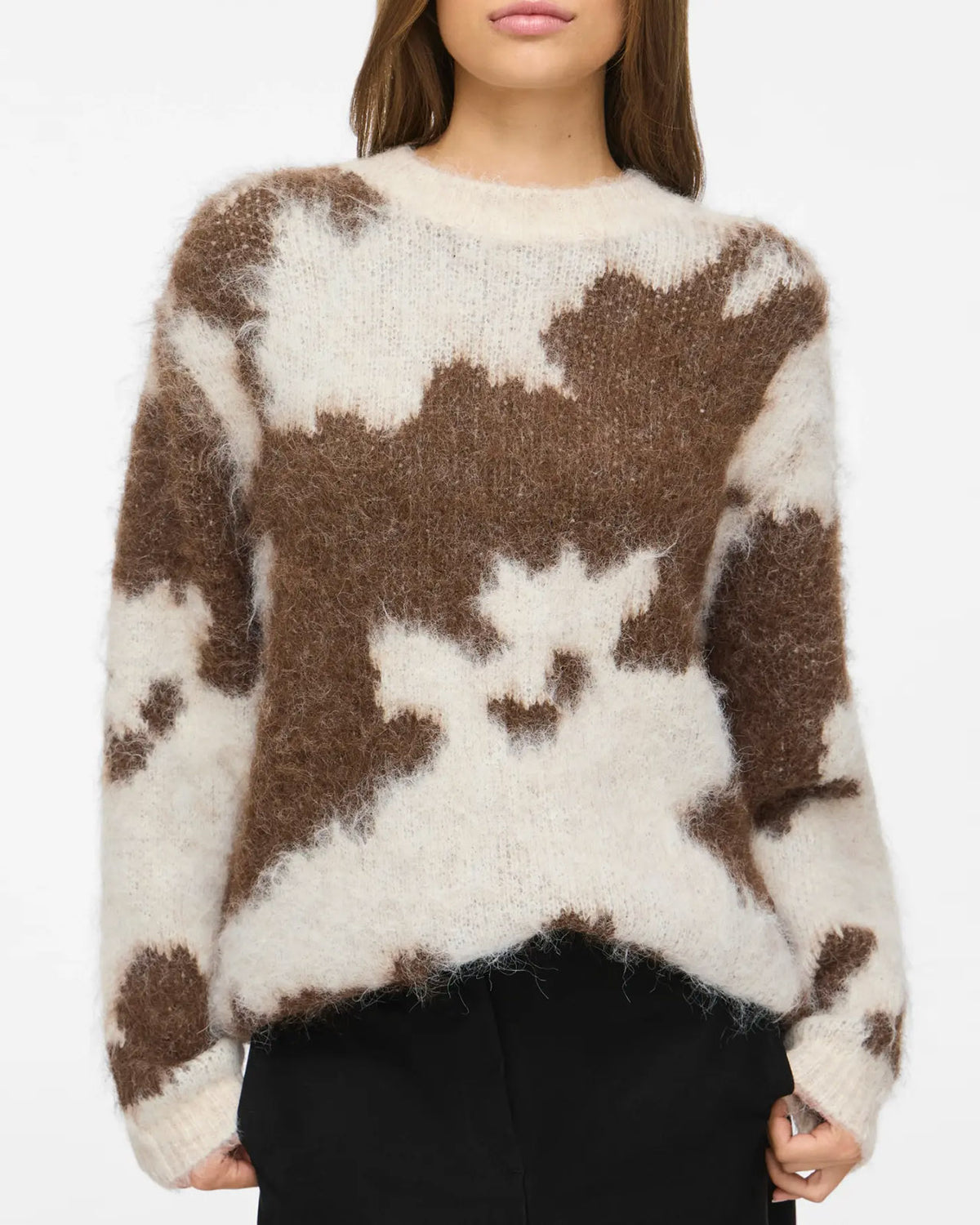 VILA Strikkegenser Venla O-neck L/S Jacquard - Super Light Natural Mel./ Coffee Bean