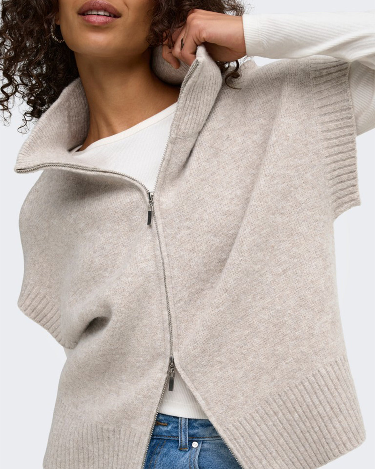JDY Vest Lea S/L HN 2Way Zip - Natural Melange