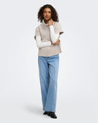 JDY Vest Lea S/L HN 2Way Zip - Natural Melange