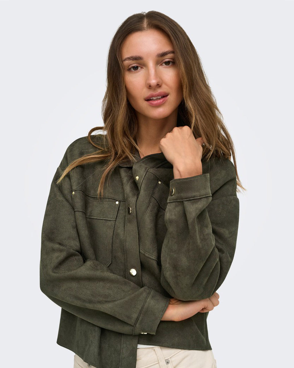 JDY Skjorte Julle L/S Fake Suede - Black Olive