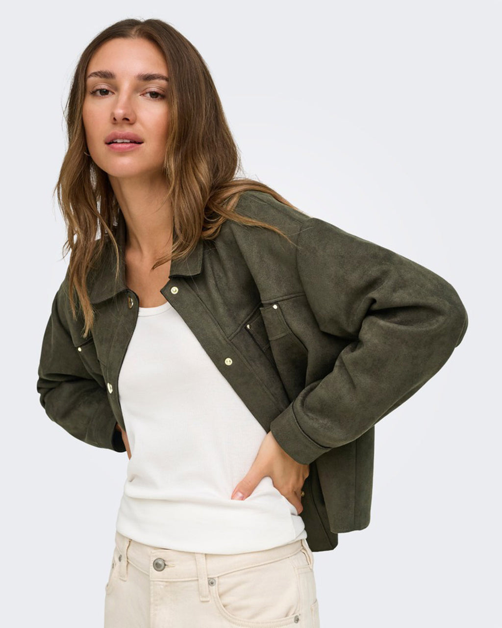 JDY Skjorte Julle L/S Fake Suede - Black Olive