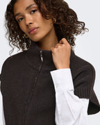 JDY Vest Lea S/L HN 2Way Zip - Chocolate Torte Melange