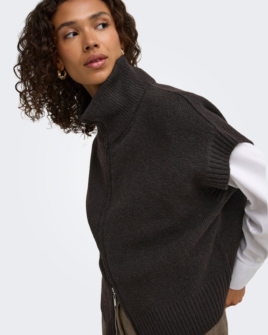 JDY Vest Lea S/L HN 2Way Zip - Chocolate Torte Melange