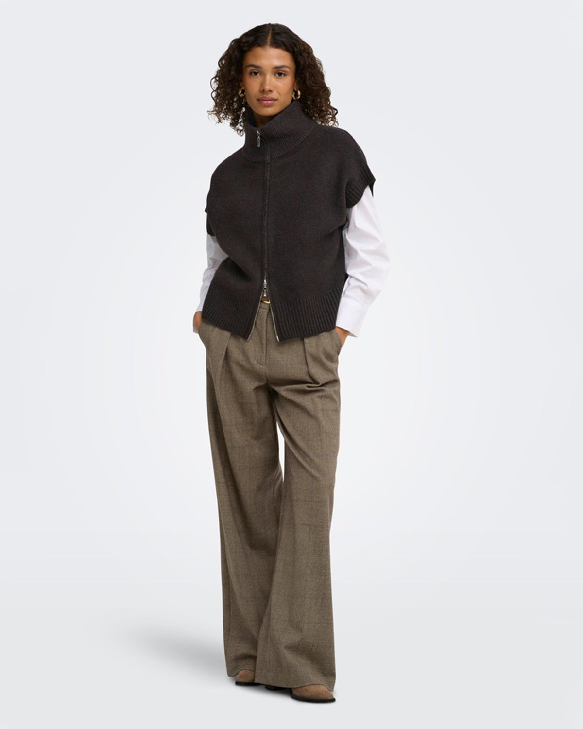 JDY Vest Lea S/L HN 2Way Zip - Chocolate Torte Melange