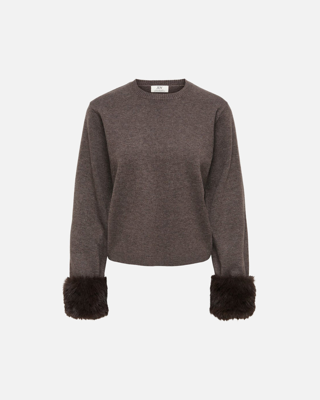 JDY Genser Talia L/S On Faux Fur Pullover - Mulch W. Faux Fur Detail
