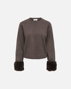 JDY Genser Talia L/S On Faux Fur Pullover - Mulch W. Faux Fur Detail