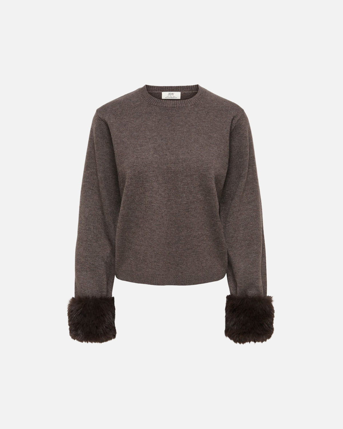 JDY Genser Talia L/S On Faux Fur Pullover - Mulch W. Faux Fur Detail
