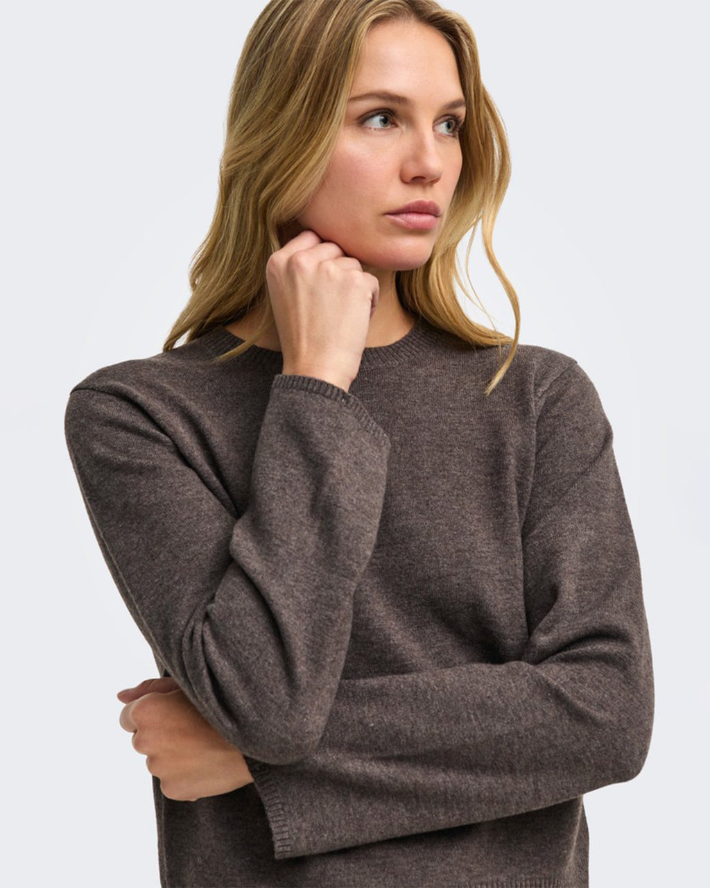 JDY Genser Talia L/S On Faux Fur Pullover - Mulch W. Faux Fur Detail