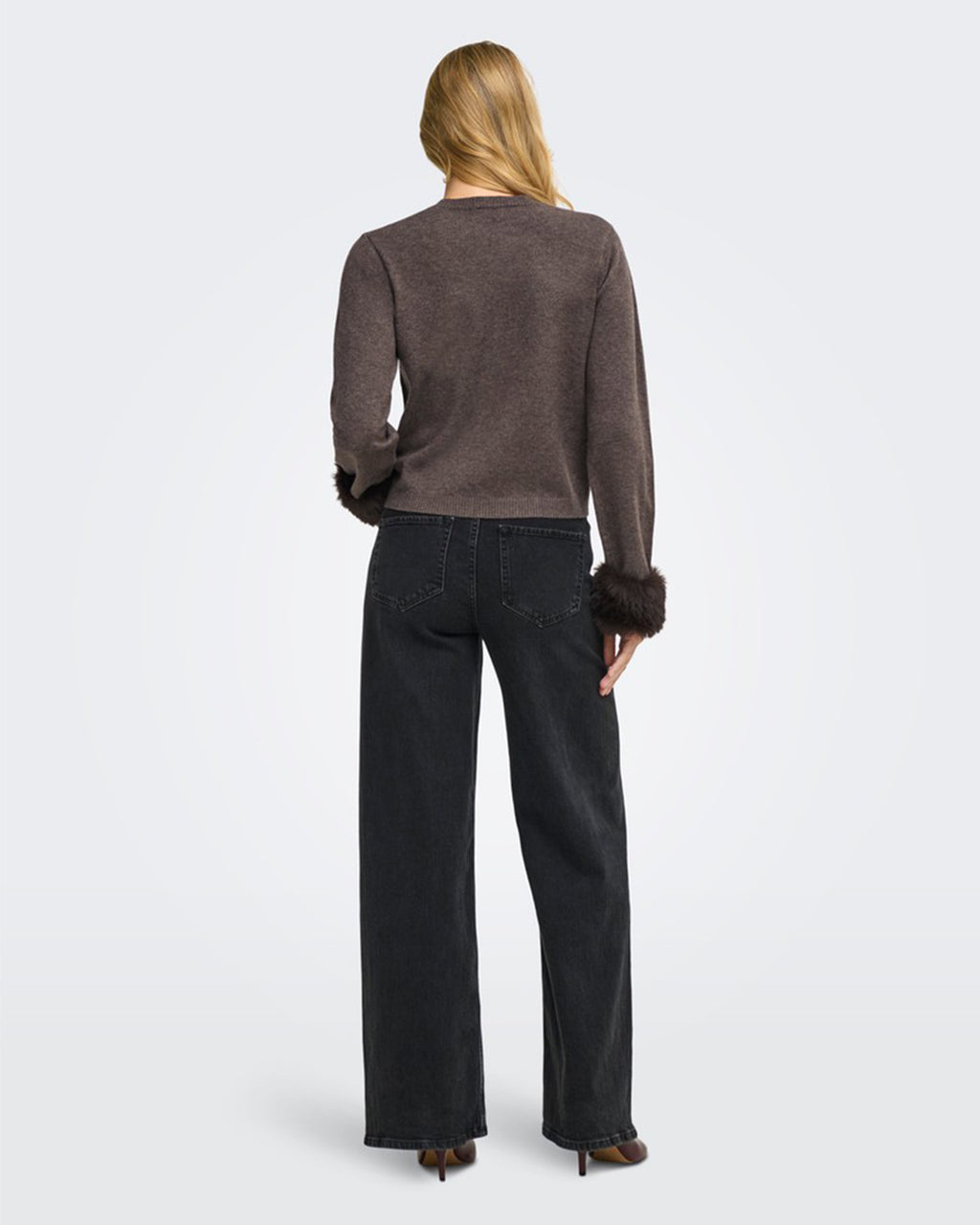 JDY Genser Talia L/S On Faux Fur Pullover - Mulch W. Faux Fur Detail
