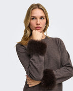 JDY Genser Talia L/S On Faux Fur Pullover - Mulch W. Faux Fur Detail