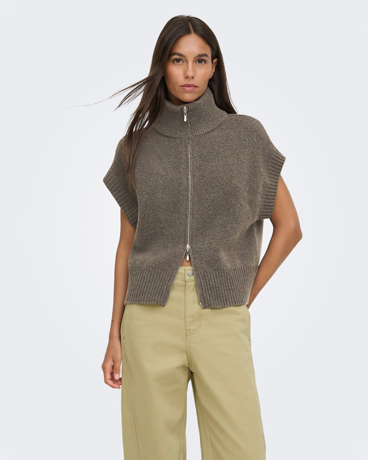 JDY Vest Lea S/L HN 2Way Zip - Falcon Melange