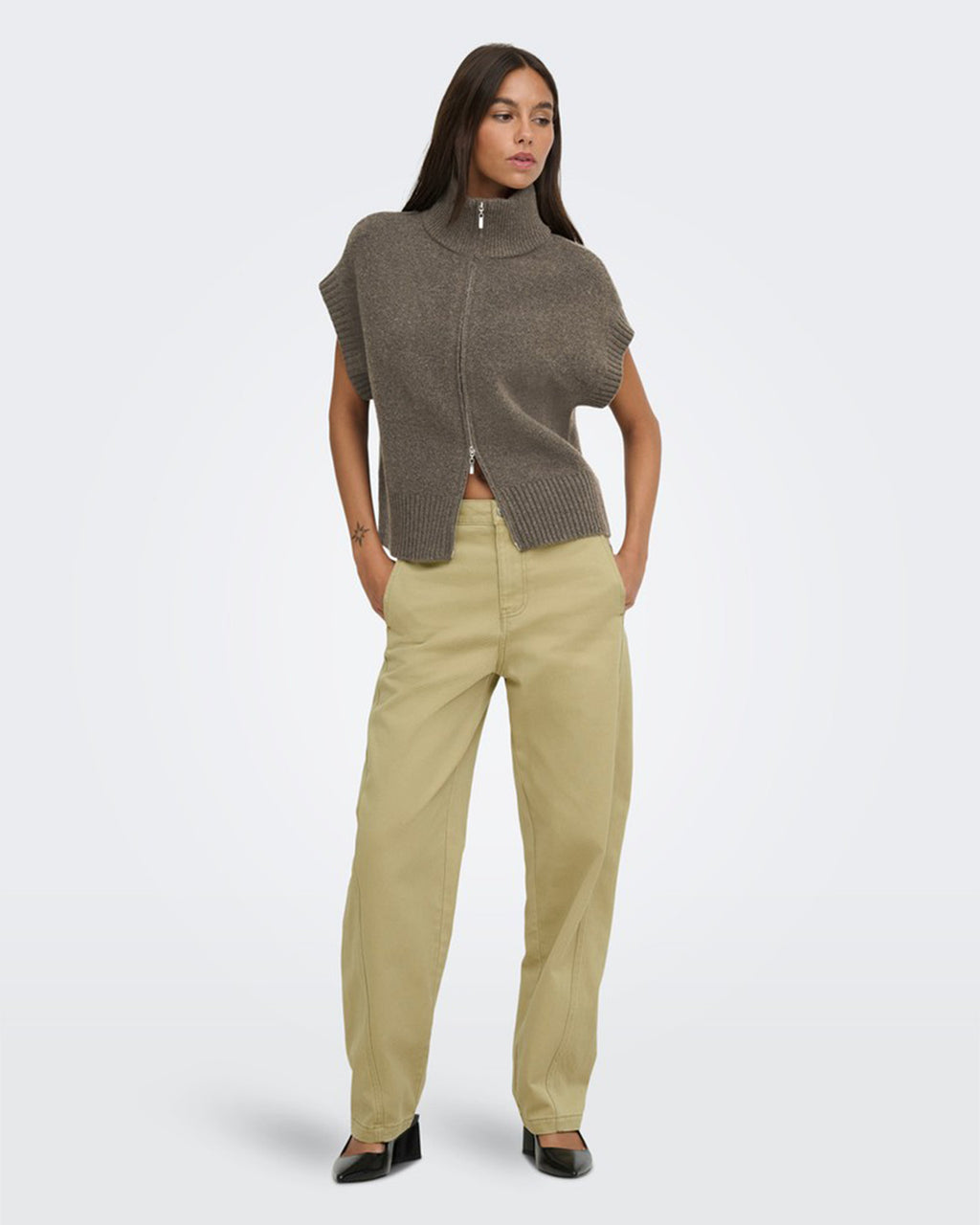 JDY Vest Lea S/L HN 2Way Zip - Falcon Melange