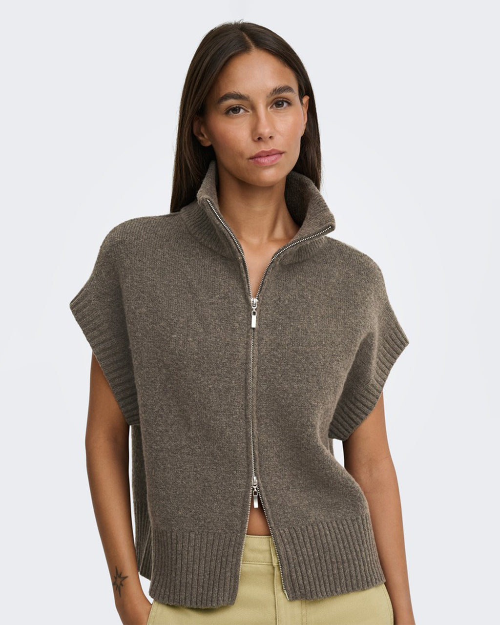JDY Vest Lea S/L HN 2Way Zip - Falcon Melange