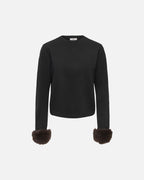 JDY Genser Talia L/S On Faux Fur Pullover - Black W. Faux Fur Detail