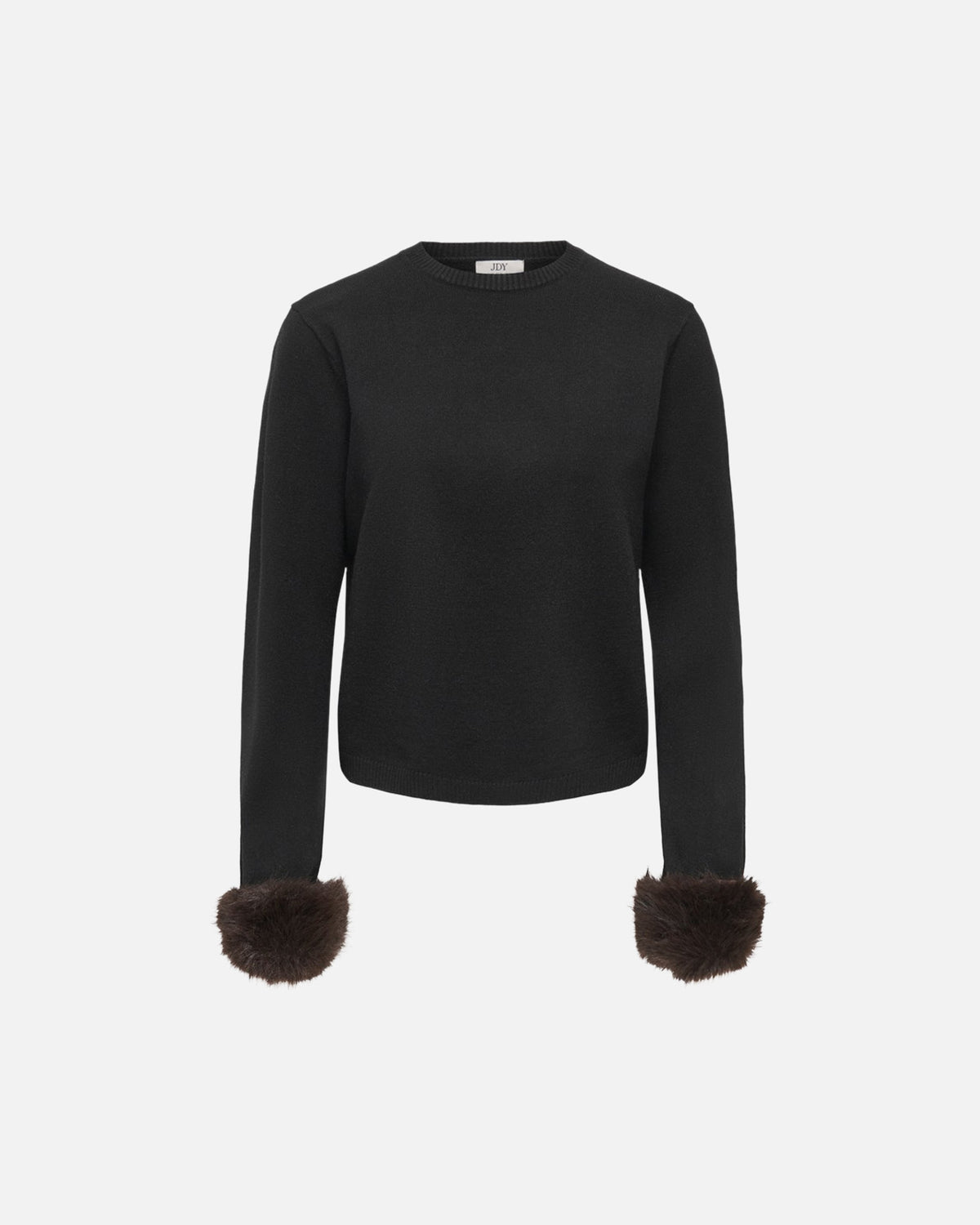 JDY Genser Talia L/S On Faux Fur Pullover - Black W. Faux Fur Detail