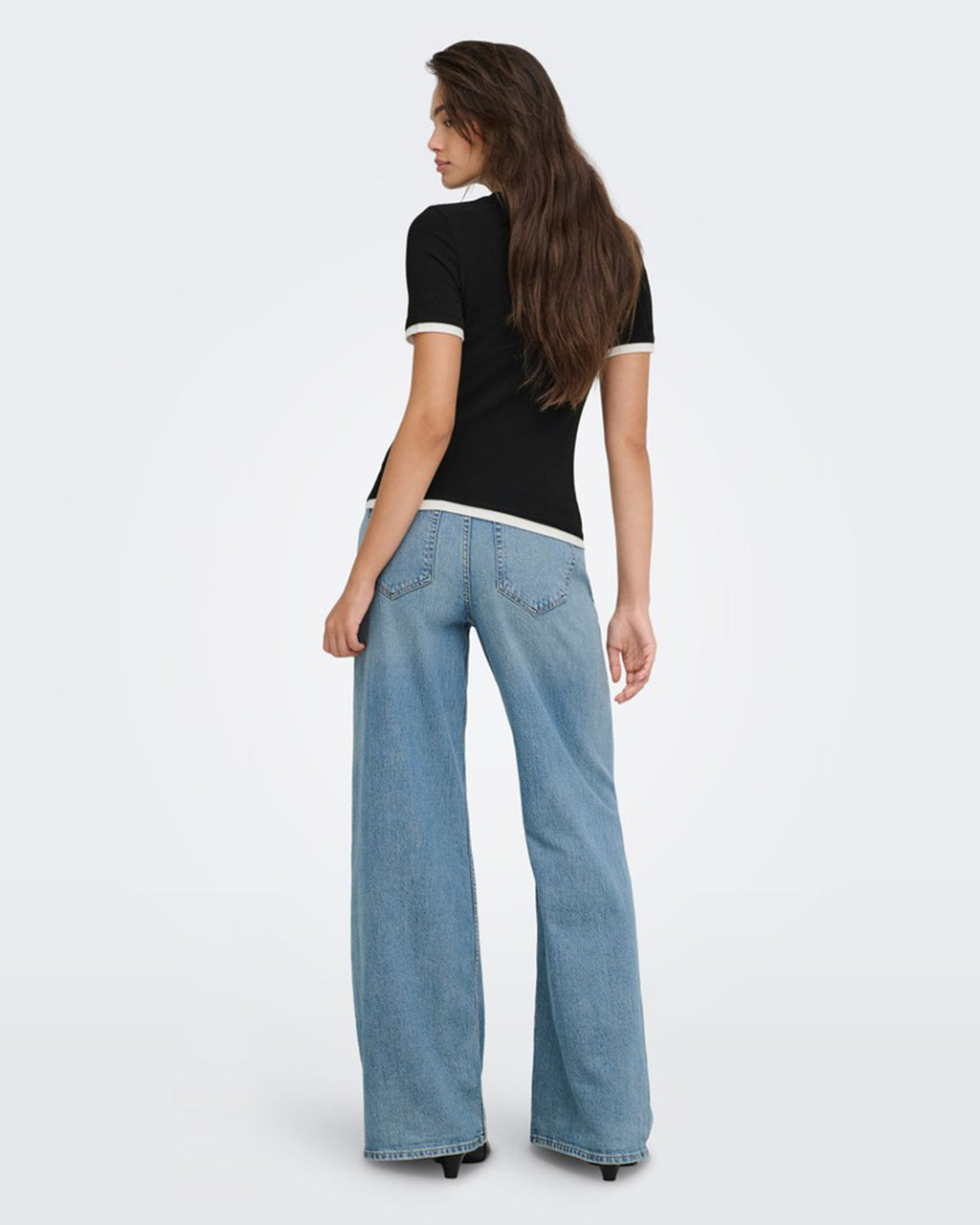 ONLY T-skjorte Virro S/S Double - Black Cloud Dancer