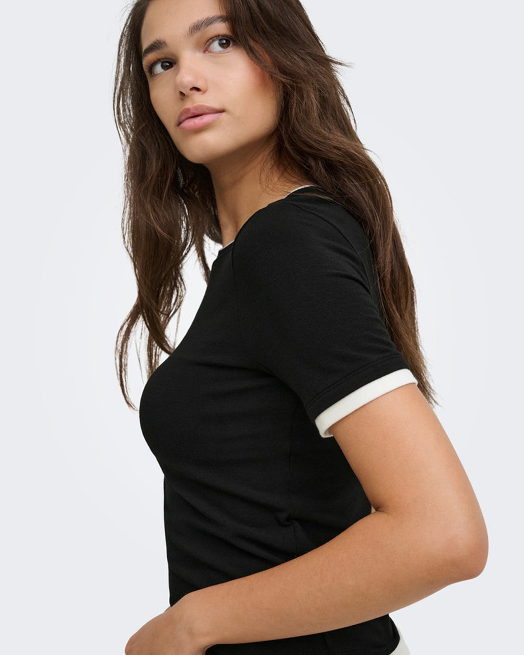 ONLY T-skjorte Virro S/S Double - Black Cloud Dancer