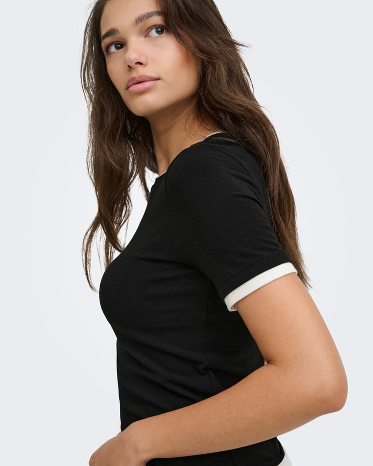 ONLY T-skjorte Virro S/S Double - Black Cloud Dancer