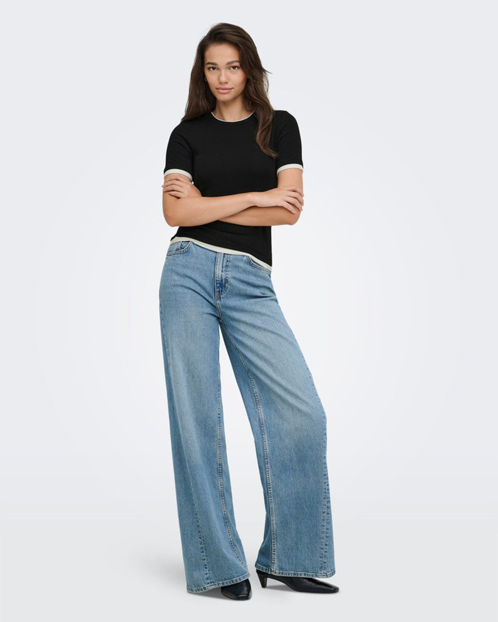 ONLY T-skjorte Virro S/S Double - Black Cloud Dancer