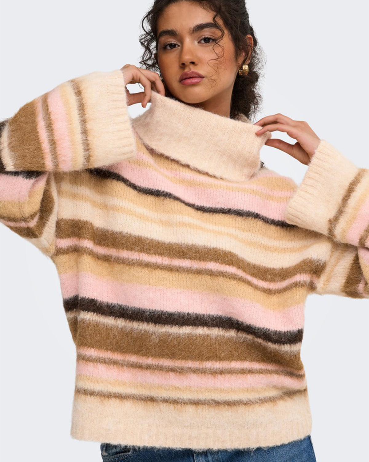 ONLY Strikkegenser Peril LS Rollneck - Birch Thin/ Humus/ Breen/ Coffee/ Pale/ Mel