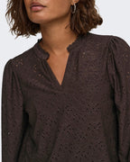 ONLY Topp Smilla L/S V-neck Lace - Chocolate Torte