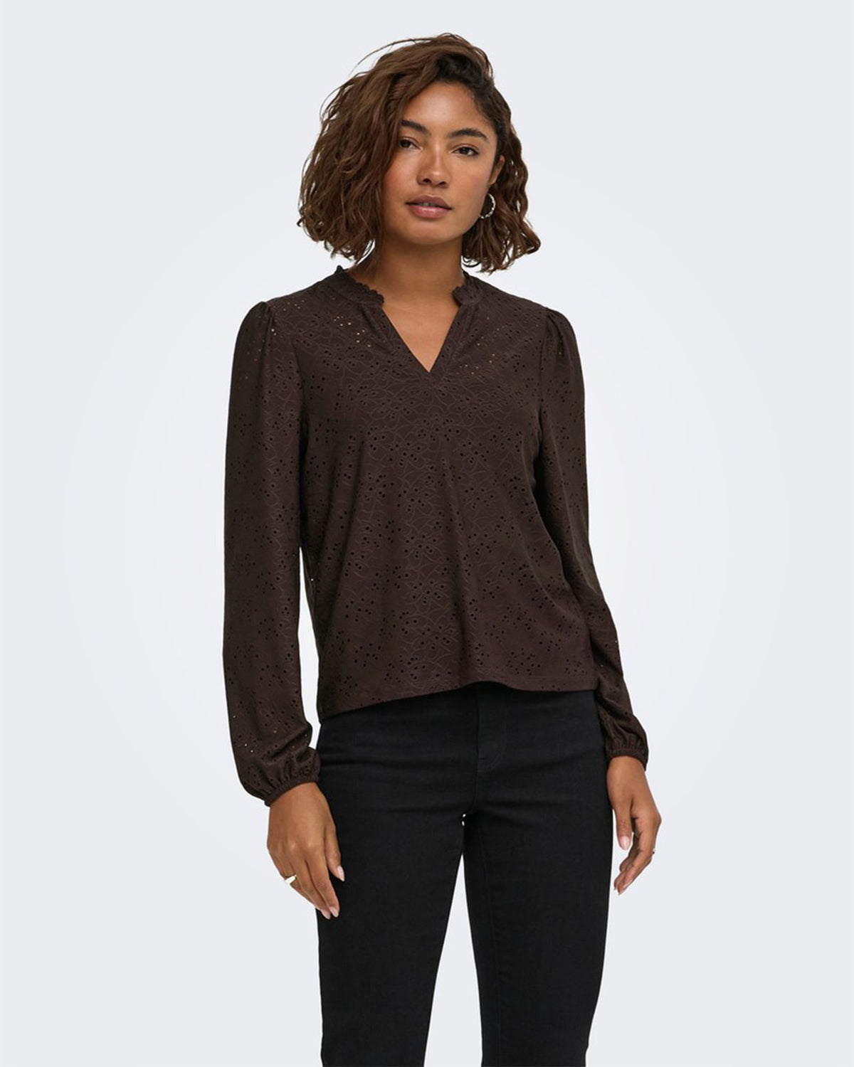 ONLY Topp Smilla L/S V-neck Lace - Chocolate Torte