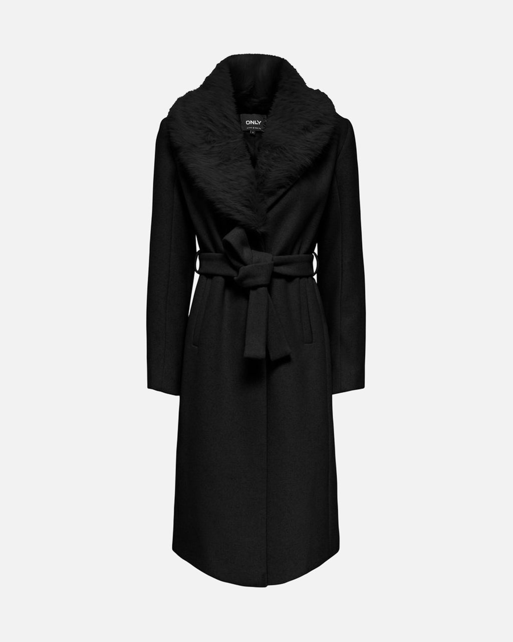 ONLY Kåpe Annie Fur Collar Belted - Black/ Black