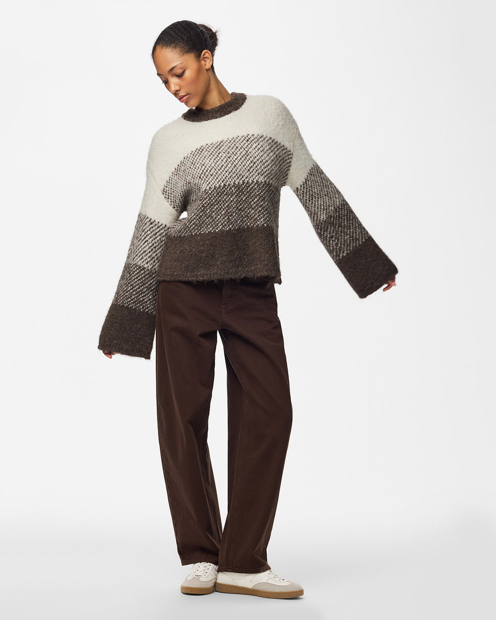 VILA Strikkegenser Alayna LS O-neck Knit - Coffee Quartz/ Egret