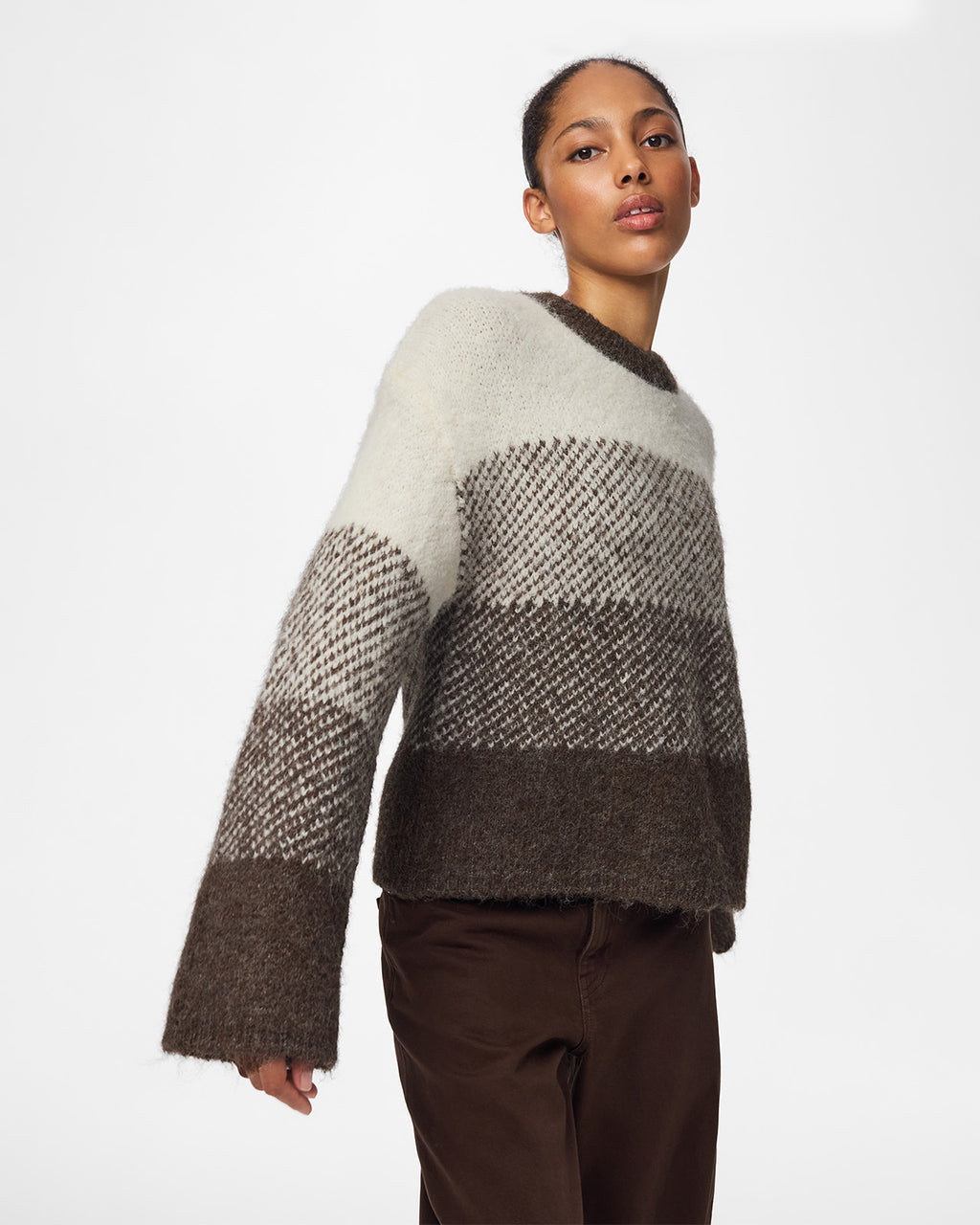 VILA Strikkegenser Alayna LS O-neck Knit - Coffee Quartz/ Egret