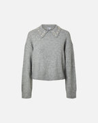 PIECES Strikkegenser Edith LS Pearl Knit - Medium Grey Melange