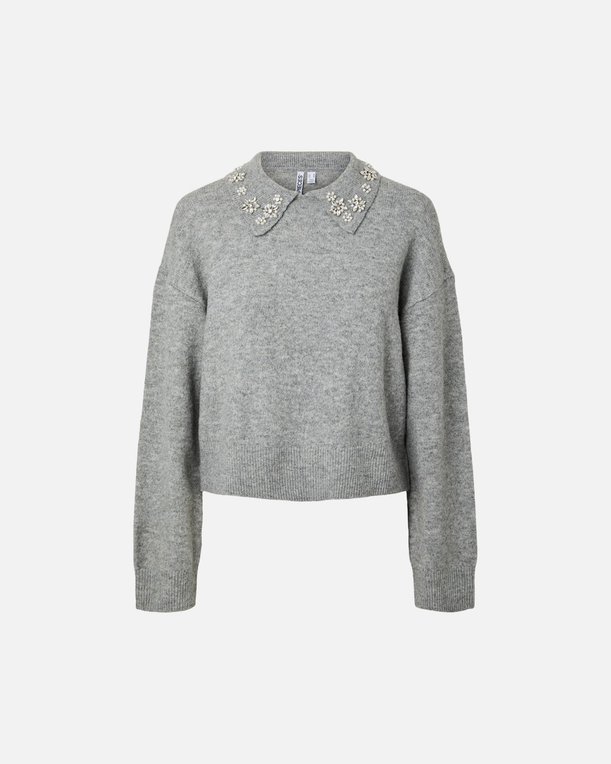 PIECES Strikkegenser Edith LS Pearl Knit - Medium Grey Melange