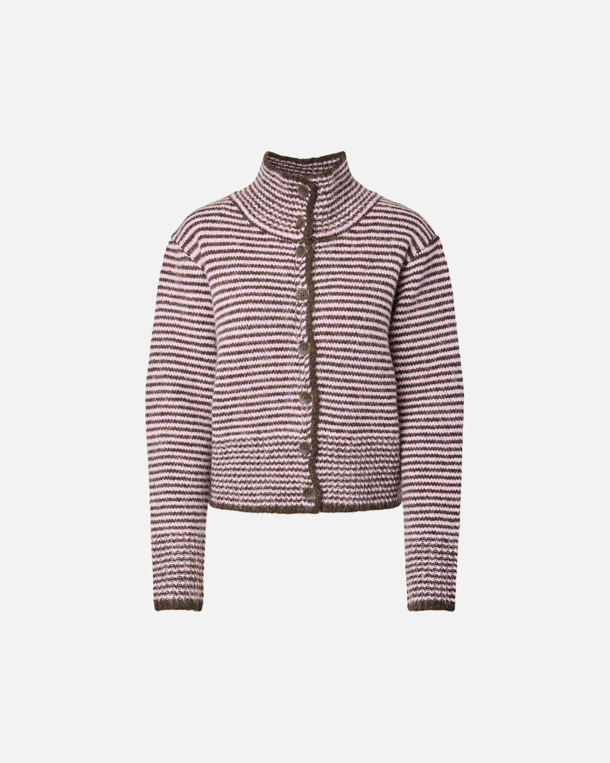 PIECES Cardigan Vena LS High Neck - Roseate Spoonbill/ Hot Fudge