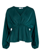 VILA Satengtopp Elmina V-neck L/S - Ponderosa Pine