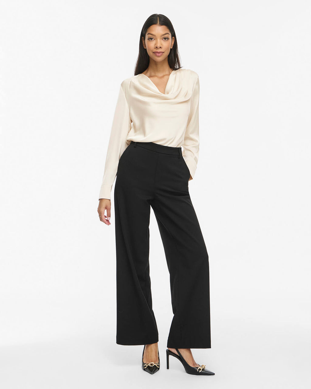 VILA Satengtopp Freja Waterfall L/S - Birch