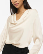 VILA Satengtopp Freja Waterfall L/S - Birch