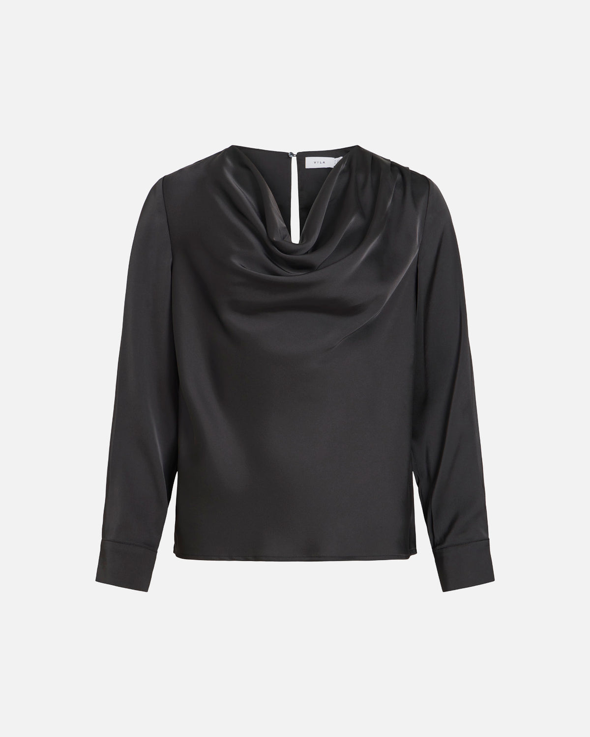 VILA Satengtopp Freja Waterfall L/S - Black
