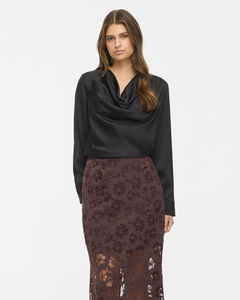 VILA Satengtopp Freja Waterfall L/S - Black