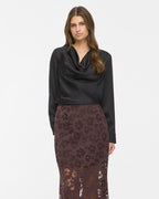 VILA Satengtopp Freja Waterfall L/S - Black
