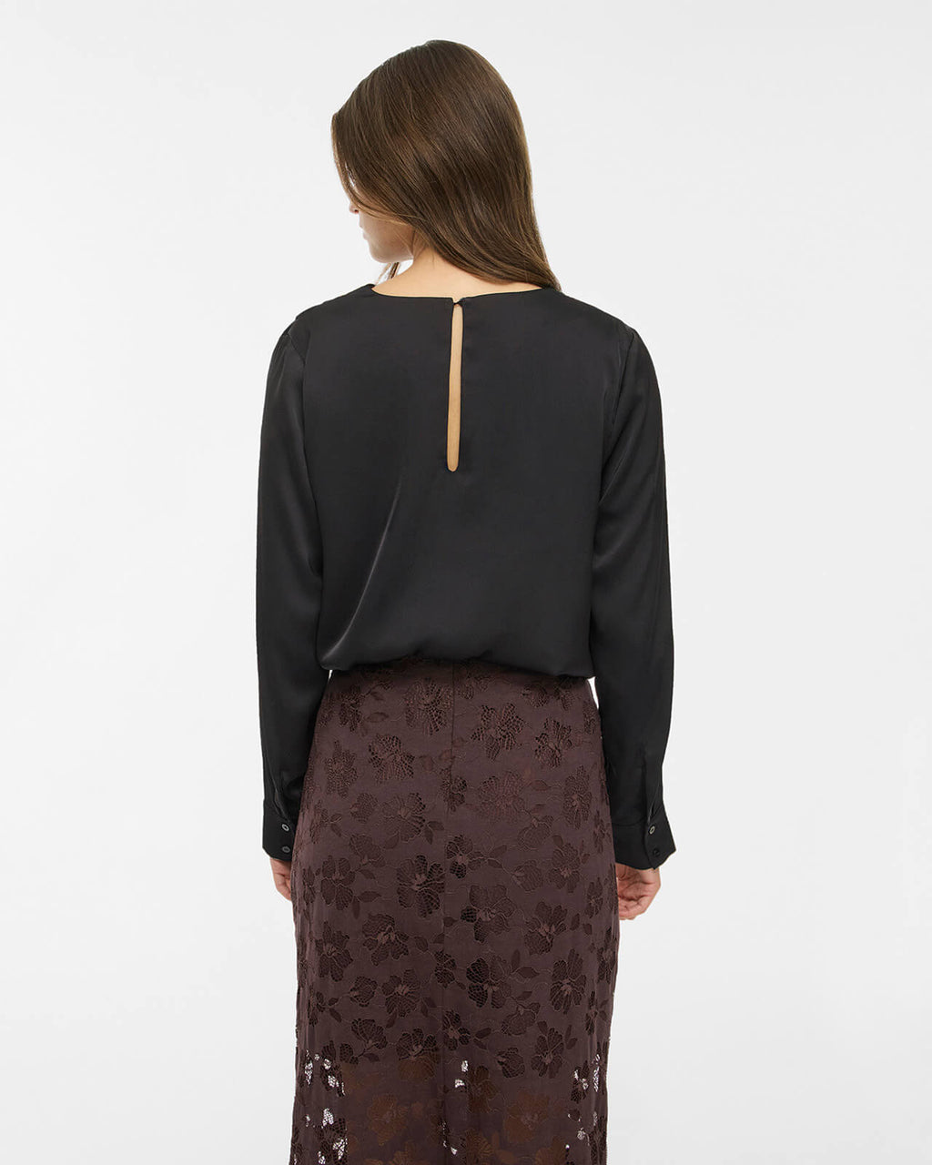 VILA Satengtopp Freja Waterfall L/S - Black
