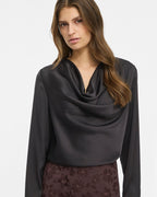 VILA Satengtopp Freja Waterfall L/S - Black