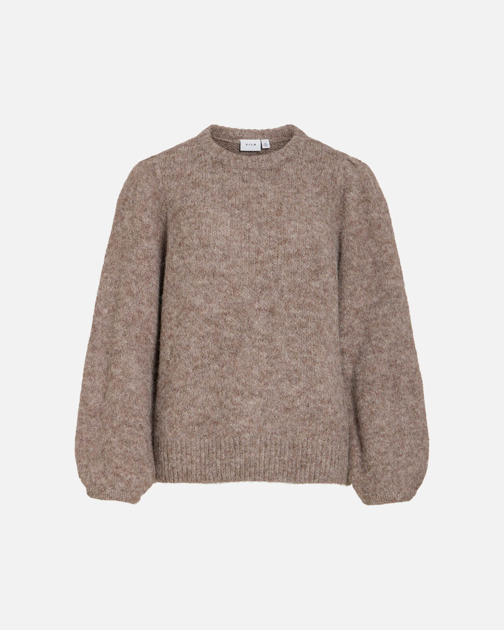 VILA Strikkegenser Bows L/S Puff Knit - Dark Natural Melange
